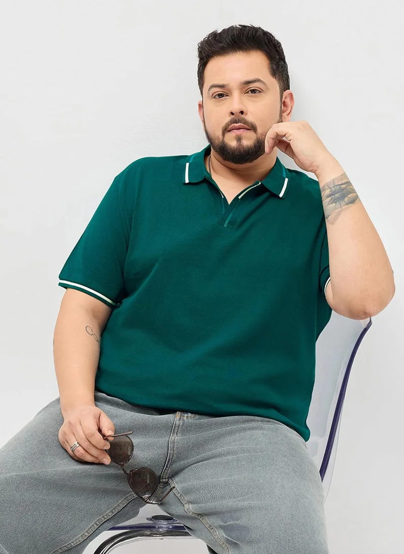 Urbano Fashion Urbano Plus Men's Teal Green Solid Regular Fit Half Sleeve Cotton Polo T-Shirt
